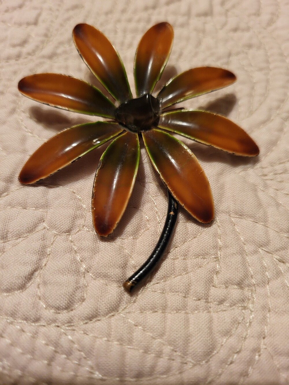 Vintage Brown Enamel Flower Brooch